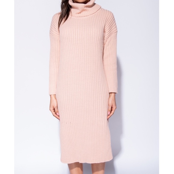 π§ HP π§ Blush Pink Turtleneck Rib Knit L/S Slit Dress - Picture 2 of 6